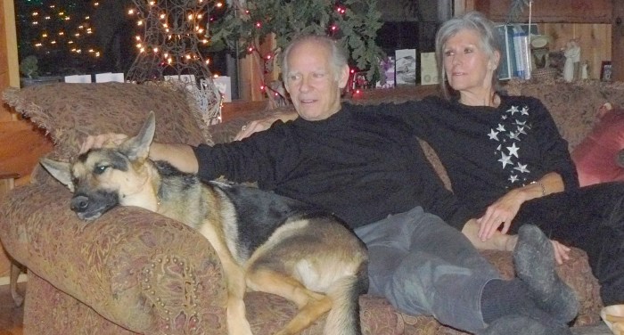 Neighbours Bill and Dordie under the influence of Cleo's unconditional love.
