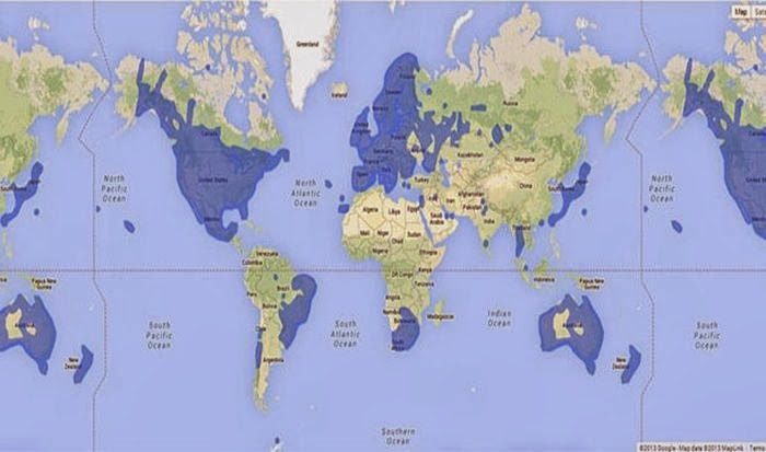 This map shows (in blue) places where Google street view is available.