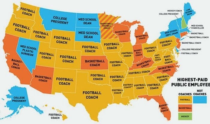 This is a map of the highest paid public employees in the United States.
