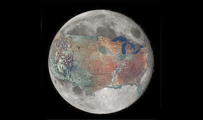 This map shows how much space the United States would occupy on the moon.
