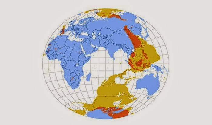 This map shows what is on the other side of the world from where you are standing.  For the most part it will probably be water.