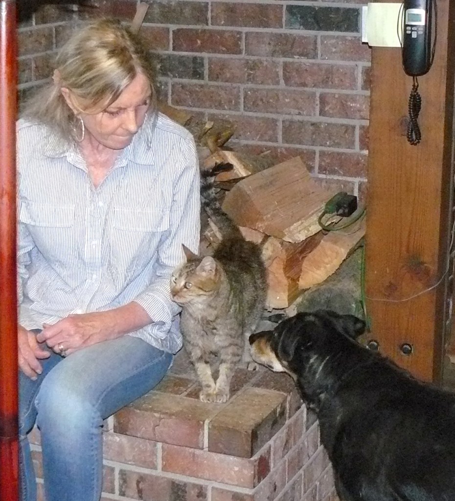 Jeannie, Hazel and cat feeling trust for each other. November, 2015.