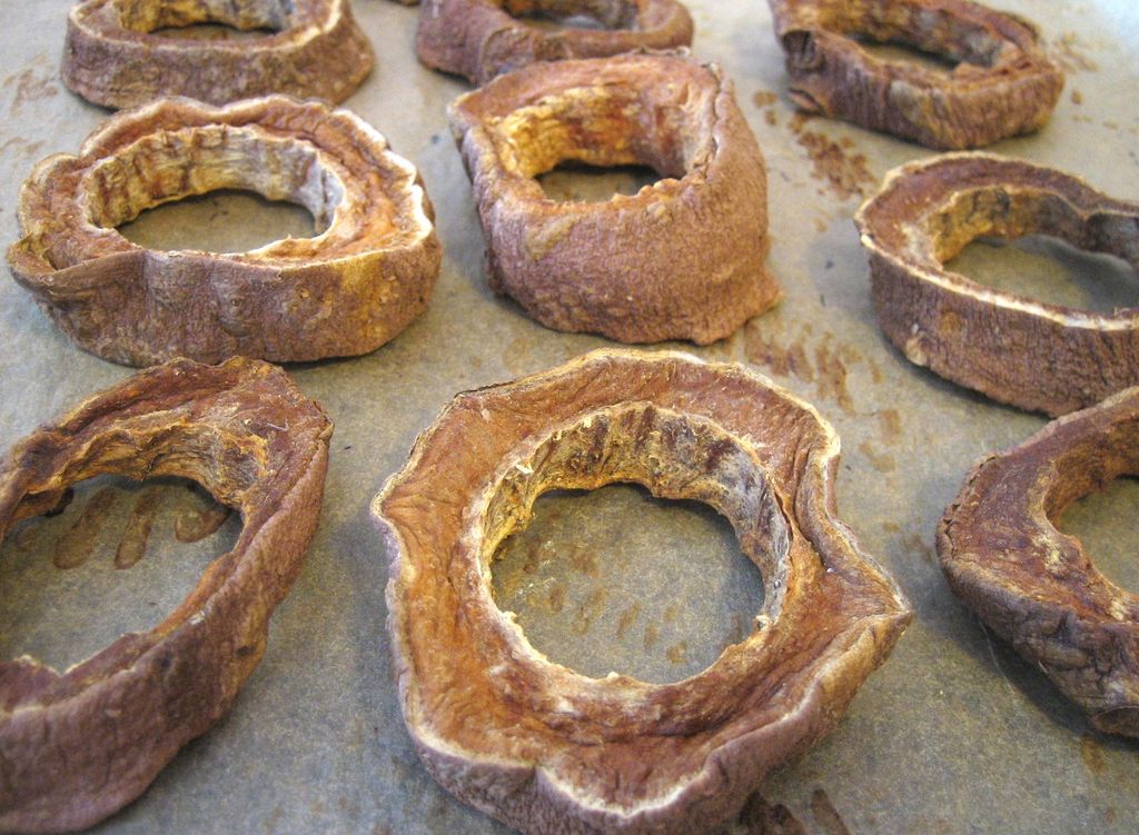 These sweet potato rings look like hollowed out dog bones, without the risk of splintering
