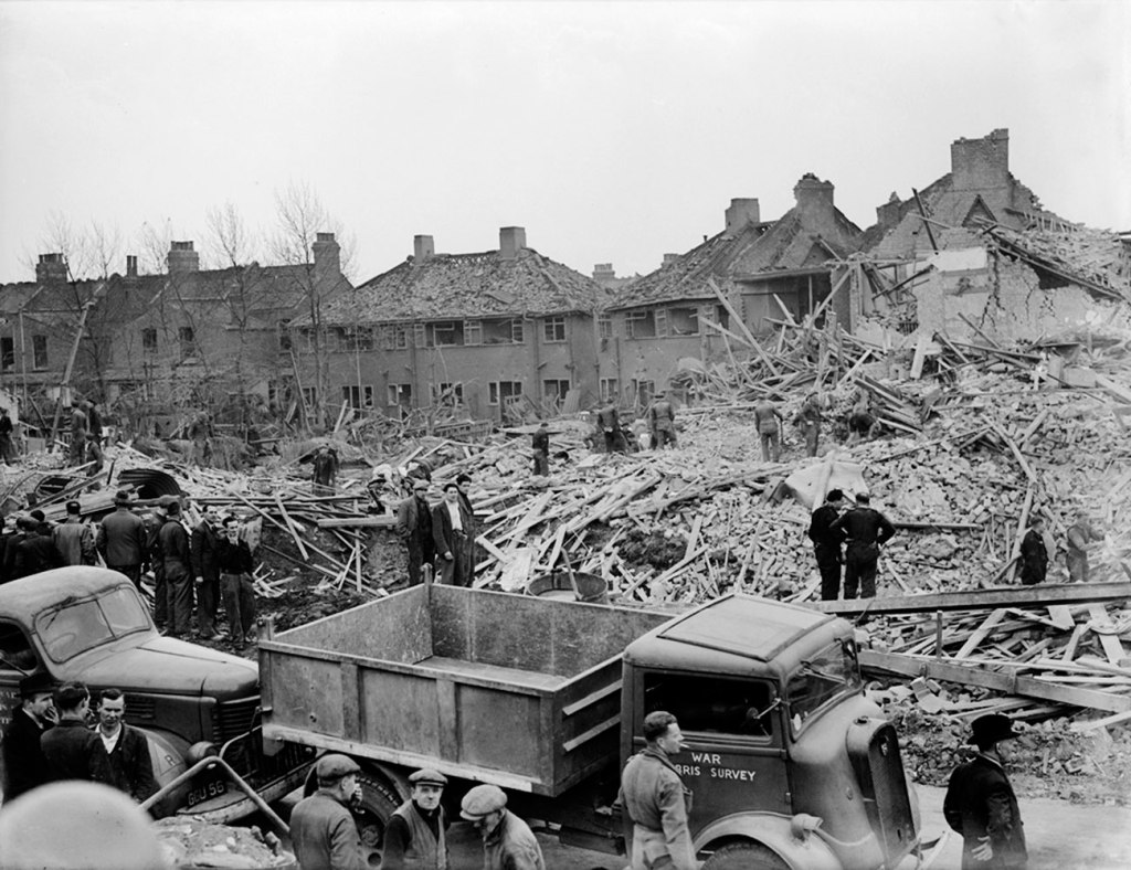 German V-2 bomb damage on Uppingham Avenue, Stanmore, just a few miles from home